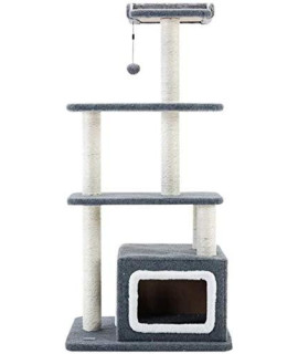 BAOFI Cat Scratching Post Activity Centre, Cat Tree Tower Condo with Sisal Scratch Post and Habitable House Cat Play Activity Centre Sturdy Durable Easy to Assemble,Gray,61X49X130cm