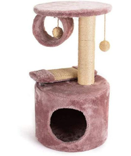 Cat Scratching Post Activity Centre, Cat Tree Tower Condo Double-Layer Cat Scratch Board Cat Climbing Frame with Sisal Pillar Multilevel Perch Platform Easy to Assemble,Pink,31X31X54CM
