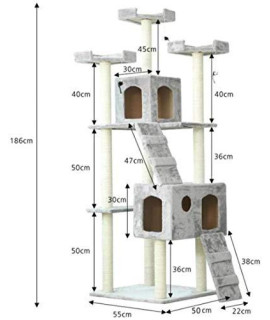 BAOFI Cat Scratching Post Activity Centre, Cat Tree Tower Condo Deluxe Double Apartments Furniture for Kittens Cats and Pets Multilevel Perch Platform Durable and Secure,Beige,50X55X186CM