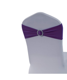 Gelozed Spandex Stretch Chair Sashes Bows For Wedding Reception- Universal Elastic Chair Cover Bands With Buckle Slider For Banquet, Party, Hotel Event Decorations Sashes (25, Violet)