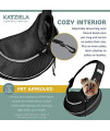 Expandable Pet Carrier Sling Bag - Small Dog, Puppy and Cat Carrier Front Shoulder Backpack w/ Harness Strap - Carrying Pouch for ESA, Animal Travel - PU Leather Bottom, Mesh Pocket by Katziela