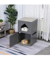 PawHut Double-Decker Cat Luxury Lower Level Litter Box and Upper Level House, Grey