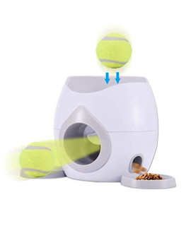 AGAWA Automatic Dog Ball Launcher with Feeder,Interactive Dog Ball Fetch and Treat Dispenser Treat Toy Tennis Ball Reward Machine for Dogs