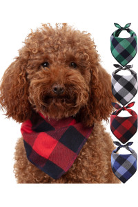 Odi Style Buffalo Plaid Dog Bandana 4 Pack - cotton Bandanas Handkerchiefs Scarfs Triangle Bibs Accessories for Small Medium Large Dogs Puppies Pets, Black and White, Red, green, Blue and Navy Blue
