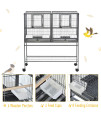 PawHut Divided Breeder Bird Cage with Rolling Stand Removable Metal Tray, Storage Shelf, Wood Perch, and Food Container