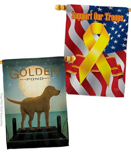 Dog Golden Pond House Flags Pack Animals Puppy Spoiled Paw Canine Fur Pet Nature Farm Animal Creature Support Our Troops Small Decorative Gift Yard Banner Double-Sided Made In Usa 28 X 40