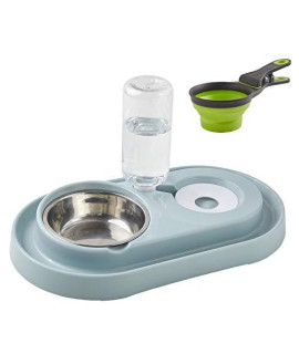Cat Food and Water Bowl Set, 2 in 1 Dog Bowl Automatic Water Dispenser No- Spill Pet Feeder for Indoor Cat Small Dog, Green