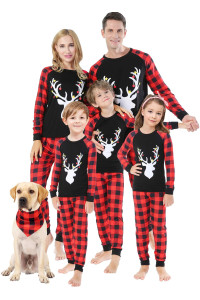 Loncoco Matching Family Christmas Jammies Deer Pajamas Women Plaid Elk Sleepwear Clothes Gift Men L