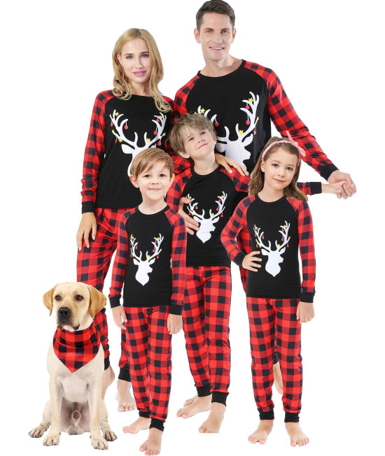 Loncoco Matching Family Christmas Jammies Deer Pajamas Women Plaid Elk Sleepwear Clothes Gift Men L