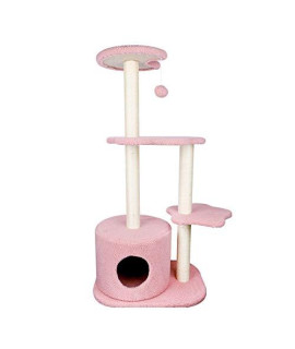 Zhlj Cat Tree Cat Tower Sisal Scratching Posts Cat Condo Play House Top Perch Modern Cat Activity Tower With Dangling Ball (44.1 Inch Pink)