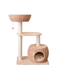 Zhlj 90Cm Cat Tree Paper Rope Condo Sisal Scratching Post Cat Tower House For Kittens Activity Centre With Dangling Ball