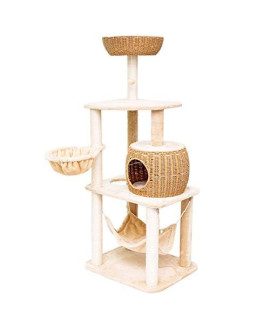 Zhlj 61.0 Inch Cat Tree Cat Tower With Sisal Scratching Posts Paper Rope Cat Condo Cat Furniture Activity Center Perch Hammock Jump Platform