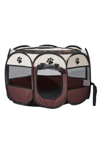 XhuangTech Soft Fabric Portable Foldable Pet Dog Cat Playpen, Exercise Kennel Dogs Cats for Indoor/Outdoor Use, Water Resistant Removable Mesh Shade Cover D40 x H23 inch (Beige)