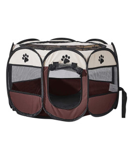 XhuangTech Soft Fabric Portable Foldable Pet Dog Cat Playpen, Exercise Kennel Dogs Cats for Indoor/Outdoor Use, Water Resistant Removable Mesh Shade Cover D40 x H23 inch (Beige)