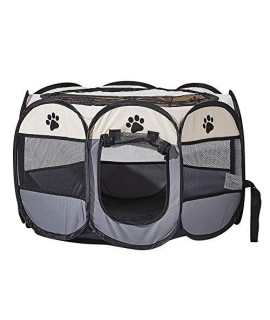 XhuangTech Soft Fabric Portable Foldable Pet Dog Cat Playpen, Exercise Kennel Dogs Cats for Indoor/Outdoor Use, Water Resistant Removable Mesh Shade Cover D40 x H23 inch(Grey)