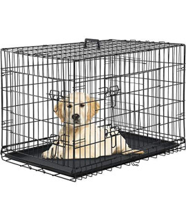 Large Dog Crate Dog Cage Medium Dog Kennel Animal Pet Crate Pet Cage Metal Wire Double Door Folding Fully Equipped Outdoor Indoor with Plastic Tray and Handle (24")
