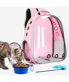 BackyardPet Cat Backpack Carrier Bubble Travel Bag, Airline Approved Backpack for Cats, Kittens, Bunny and Puppies, Cat Bookbag for Travel, Hiking, and Outdoor Use - Additional Toys Added - Pink