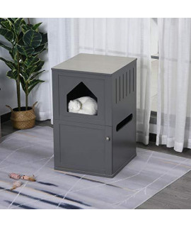 Unique Nice Compact Double-Decker Cat Litter Box 2 Story Indoor Pet Crate Luxury with Toilet, Grey Space Saver
