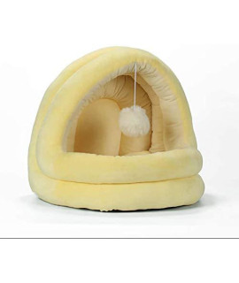 ZGQ Dog Mattress Kennel Pet Bolster Bed Cat Cushion Bed Dog Bed Cat Cave, Pet Nest with Reversible Cushion, Washable Comfortable Blanket with Hanging Circular Ball for Small Medium Cats,Yello.