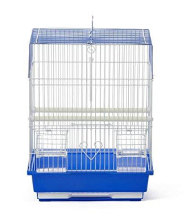 Prevue Pet Products Flat Top Economy Parakeet and Small Bird Travel Cage with White Wire, Blue Plastic Base with Removable Tray