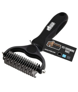 gorilla grip Stainless Steel Pet grooming Rake, comfort Handle, Dematting and Deshedding Dog Brush, Prevent Mats and Tangles, 2 Sided cats and Dogs Hair comb, groom Short Long Undercoat Fur, Black