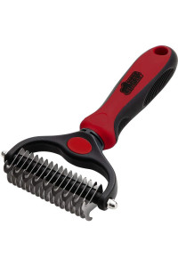 gorilla grip Stainless Steel Pet grooming Rake, comfort Handle, Dematting and Deshedding Dog Brush, Prevent Mats and Tangles, 2 Sided cats and Dogs Hair comb, groom Short Long Undercoat Fur, Red