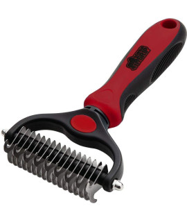 gorilla grip Stainless Steel Pet grooming Rake, comfort Handle, Dematting and Deshedding Dog Brush, Prevent Mats and Tangles, 2 Sided cats and Dogs Hair comb, groom Short Long Undercoat Fur, Red