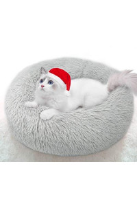 Cat Bed for Indoor Cats Clearance, 23" Round Donut Cuddler Dog Bed for Small Dog and Cat Fluffy Pet Sofa Cushion for Snuggle Puppy Washable Self-Warming Soft Plush Marshmallow Dog Cat Bed Grey 60cm