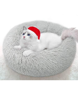 Cat Bed for Indoor Cats Clearance, 23" Round Donut Cuddler Dog Bed for Small Dog and Cat Fluffy Pet Sofa Cushion for Snuggle Puppy Washable Self-Warming Soft Plush Marshmallow Dog Cat Bed Grey 60cm