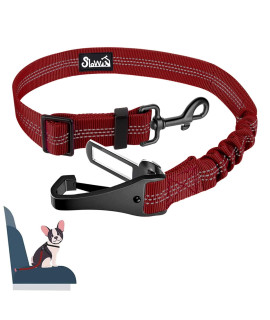 Slowton Dog Seat Belt, Adjustable Dog Safety Belt Leash, 2 In 1 Latch Bar Attachment Dog Car Seatbelt With Elastic Nylon Bungee Buffer, Reflective Nylon Belt Tether Connect To Dog Harness (Red)