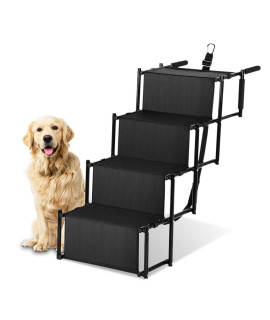 Zone Tech Car Pet Foldable Step Stairs - Premium Quality Lightweight Portable Travelling Adjustable Metal Frame Folding Ramp Stairs Perfect for Any Size of House Pets