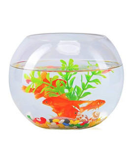 Small Fish Tank Aquarium Glass Bubble Bowl Hydroponic Ecological Round Small Fish Tank Turtle Tank Home Living Room Desk Decoration-Diameter 40Cm