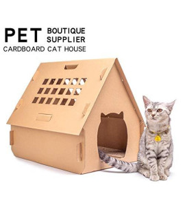 hdee Pet Cat Furniture, Corrugated Foldable Pet House Tower Condo Apartment, with Cat Scratcher Cardboard, Pet Club for Cats & Kittens, Available in Multiple Styles