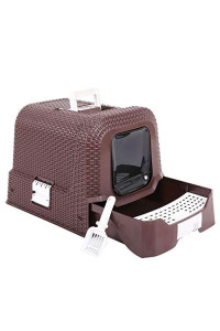NYKK Clean Cat Litter Box Pet Supplies Rattan Style Fully Enclosed Cat Toilet Large Litter Box Large Cat Potty Pet Supplies Closed Cat Litter Box (Color : Brown)