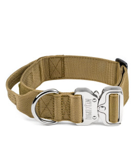 Mighty Paw Tactical Dog collar Adjustable Working K9 collar for Training with Heavy Duty Metal Buckle and control Handle Premium grade Weatherproof Polyester for Medium to Extra Large Pets (Tan)