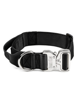 Mighty Paw Tactical Dog collar Adjustable Working K9 collar for Training with Heavy Duty Metal Buckle and control Handle Premium grade Weatherproof Polyester for Medium to Extra Large Pets (Black)