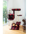 Armarkat Model B5008 50-inch Real Wood Cat Tree with Veranda, Bench, Mini Perch, and Spacious Lounger in Scotch Plaid, Black/Red, 31""(l) x 28""(w) x 50""(h)