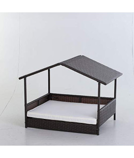 SETMAG Unique New Nice Rattan Wicker Padded Raised Dog House with Weather-Fighting Roof Indoor/Outdoor Accent
