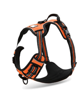 chais choice - Premium Outdoor Adventure Dog Harness 3M Reflective Vest Please Measure Dog Before Ordering Matching Leash and collar Available (Large, Bright Orange)