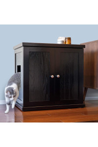 THE REFINED FELINE Cat Litter Box Enclosure Cabinet, Cottage, Black Espresso, Adjustable Levelers, Large, Hidden Litter Cat Furniture with Drawer