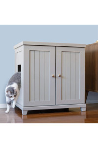 THE REFINED FELINE Cat Litter Box Enclosure Cabinet, Cottage, Smoke Gray, Tapered Feet, Large, Hidden Litter Cat Furniture with Drawer