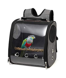 Bird Carrier Clear Parrot Outing Backpack APET Transparent Acrylic Bird Travel Carrier Parrot Travel Cage Panoramic Pet Backpack for Puppy Kitten 33x38x17cm (Grey)