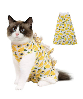 Cat Recovery Suit After Surgery, Pet Cone E-Collar Alternative, Elastic Professional Surgical Bandage Shirt Costume For Puppy Kitten Neuteredabdominal Woundskin Damageweaning (S, Yellow Lemon)