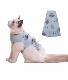 Cat Recovery Suit After Surgery, Pet Cone E-Collar Alternative, Elastic Professional Surgical Bandage Shirt Costume For Puppy Kitten Neuteredabdominal Woundskin Damageweaning (M, Blue Cat)