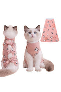 Cat Recovery Suit After Surgery, Pet Cone E-Collar Alternative, Elastic Professional Surgical Bandage Shirt Costume For Puppy Kitten Neuteredabdominal Woundskin Damageweaning (L, Pink Cat)