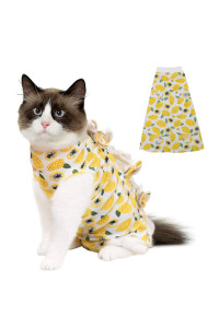 Cat Recovery Suit After Surgery, Pet Cone E-Collar Alternative, Elastic Professional Surgical Bandage Shirt Costume For Puppy Kitten Neuteredabdominal Woundskin Damageweaning (M, Yellow Lemon)