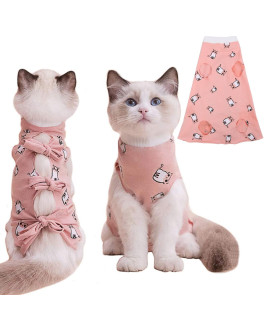 Cat Recovery Suit After Surgery, Pet Cone E-Collar Alternative, Elastic Professional Surgical Bandage Shirt Costume For Puppy Kitten Neuteredabdominal Woundskin Damageweaning (M, Pink Cat)