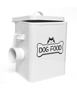 Vumdua Pet Treat And Food Storage Container With Serving Scoop - Farmhouse Dog Food Container With Lid, Airtight Dog Treat Storage Tins, Great Gift For Dog Owners, White