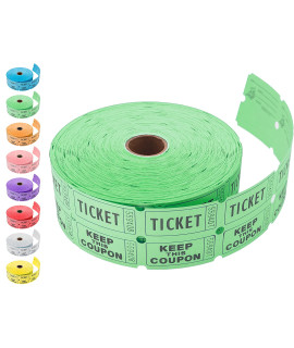 Tacticai Raffle Tickets, green (8 color Selection), Double Roll, 2000 Tickets for Events, Entry, class Reward, Fundraiser Prizes