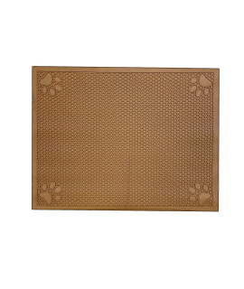 Standard Size Waterproof Pet Feeding Water and Food Bowl Non-Slip Mat, Keep Your Dog or Cat's Dining Spot Clean and Dry, Honeycomb Grips Won't Budge, Flexible and Washable 18" L x 23" W in Latte